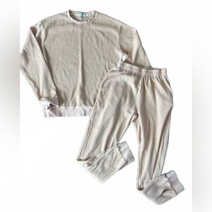 Pink Waffle Lounge Set with Relaxed Fit Cozy Loungewear